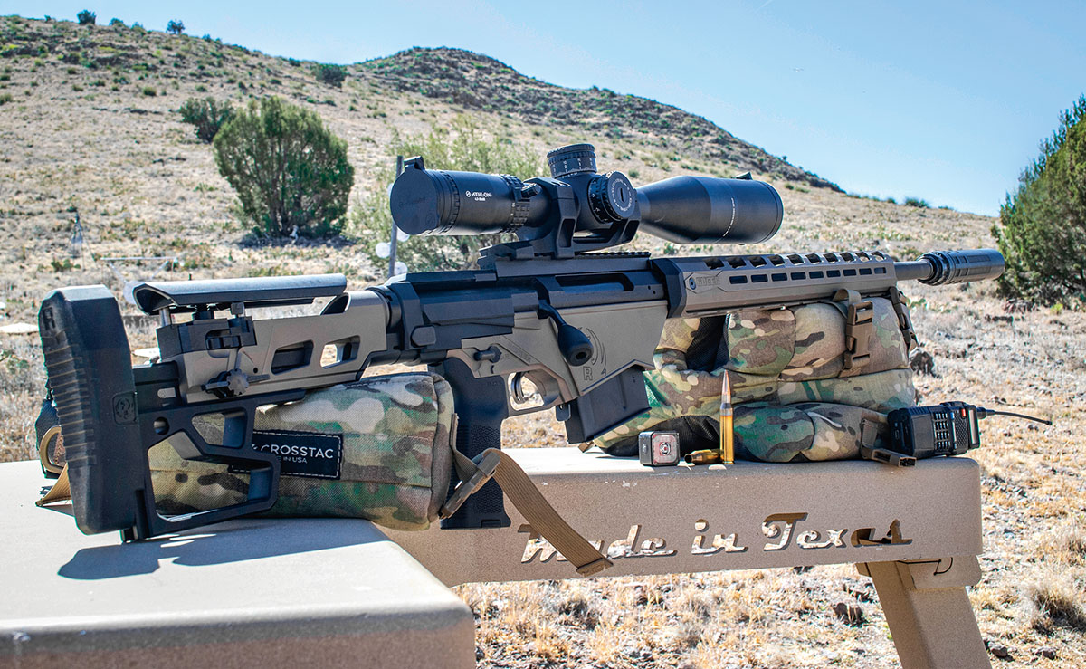 The Ruger Precision Rifle was the test rig chosen for the 338 Lapua Magnum and a quest for ringing steel at long range had begun. The rifle proved comfortable thanks to the highly adjustable stock, and the Dead Air Nomax 33 helped reduce muzzle blast, noise and recoil to more than manageable levels.